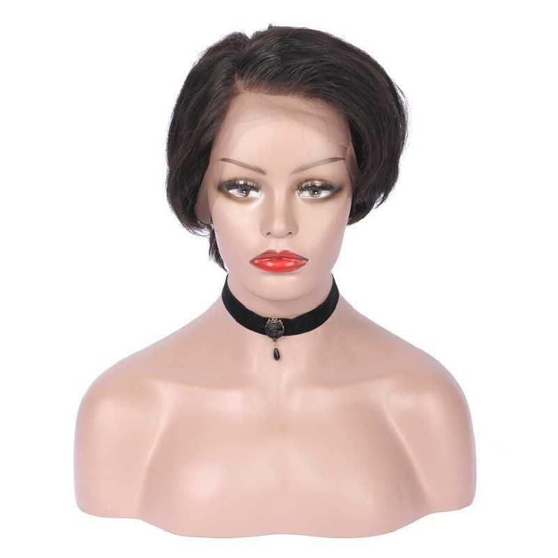 Full Lace Wig, Short Length, 8", Pixie Cut, Color #1B (Off Black), Made With Remy Indian Human Hair