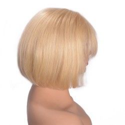Full Lace Wig, Short Length, 8", Bob Cut With Fringe, Color #22 (Light Pale Blonde), Made With Remy Indian Human Hair