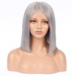 Full Lace Wig, Short Length, 10", Bob Cut, Color Grey (Silver), Made With Remy Indian Human Hair