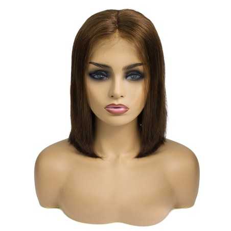 Full Lace Wig, Short Length, 10", Bob Cut, Color #2 (Darkest Brown), Made With Remy Indian Human Hair
