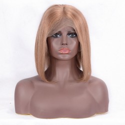 Full Lace Wig, Short Length, 10", Bob Cut, Color #14 (Dark Ash Blonde), Made With Remy Indian Human Hair