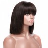 Full Lace Wig, Short Length, 10", Bob Cut With Fringe, Color #1B (Off Black), Made With Remy Indian Human Hair
