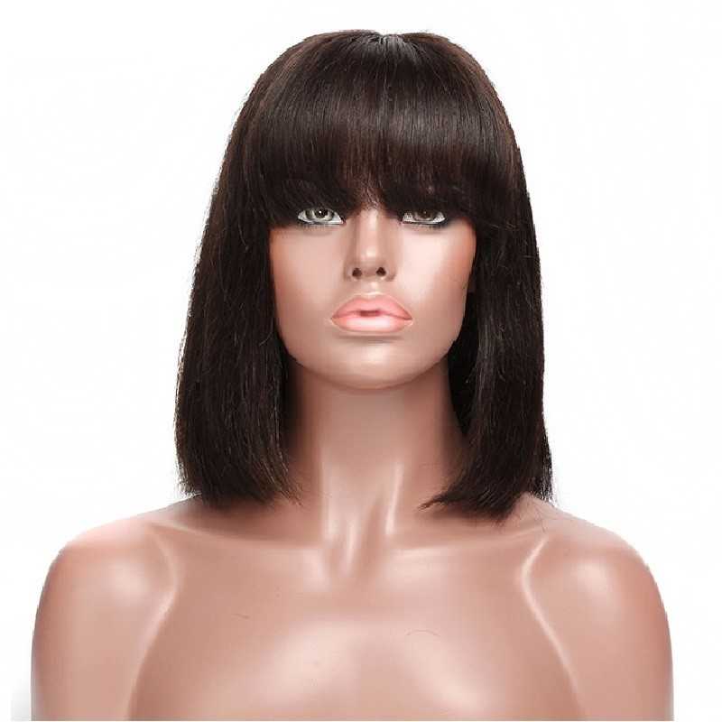 Full Lace Wig, Short Length, 10", Bob Cut With Fringe, Color #1B (Off Black), Made With Remy Indian Human Hair