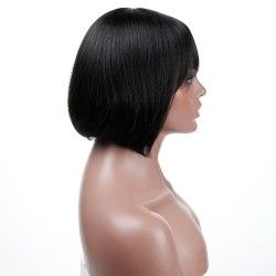 Full Lace Wig, Short Length, 8", Bob Cut With Fringe, Color #1 (Jet Black), Made With Remy Indian Human Hair