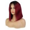 Full Lace Wig, Short Length, Bob Cut, Ombre Color #1B/530 (Off Black / Red Wine), Made With Remy Indian Human Hair