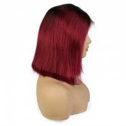 Full Lace Wig, Short Length, Bob Cut, Ombre Color #1B/530 (Off Black / Red Wine), Made With Remy Indian Human Hair