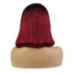 Full Lace Wig, Short Length, Bob Cut, Ombre Color #1B/530 (Off Black / Red Wine), Made With Remy Indian Human Hair