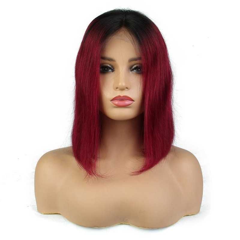 Full Lace Wig, Short Length, Bob Cut, Ombre Color #1B/530 (Off Black / Red Wine), Made With Remy Indian Human Hair Full Lace Wig, Short Length, Bob Cut, Ombre Color #1B/530 (Off Black / Red Wine), Made With Remy Indian Human Hair