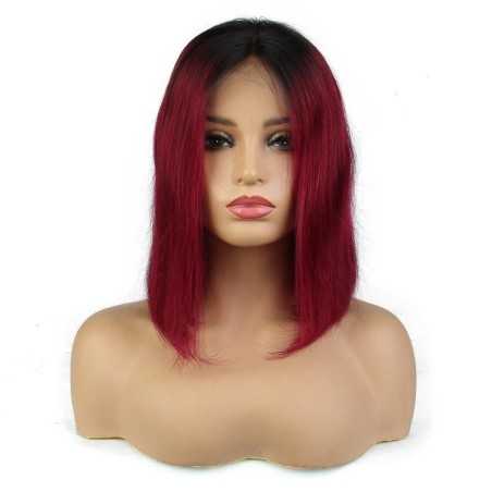 Full Lace Wig, Short Length, Bob Cut, Ombre Color #1B/530 (Off Black / Red Wine), Made With Remy Indian Human Hair