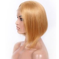 Full Lace Wig, Short Length, 10", Bob Cut, Color #27 (Honey Blonde), Made With Remy Indian Human Hair