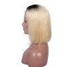 Full Lace Wig, Short Length, 10", Bob Cut, Ombre Color #1/613 (Jet Black / Platinum Blonde), Made With Remy Indian Human Hair