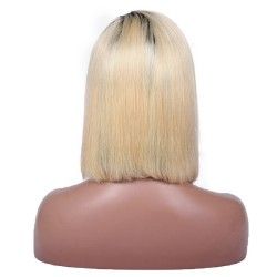 Full Lace Wig, Short Length, 10", Bob Cut, Ombre Color #1/613 (Jet Black / Platinum Blonde), Made With Remy Indian Human Hair