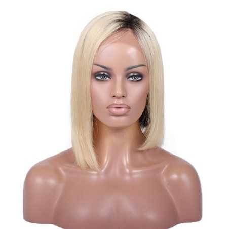 Full Lace Wig, Short Length, 10", Bob Cut, Ombre Color #1/613 (Jet Black / Platinum Blonde), Made With Remy Indian Human Hair