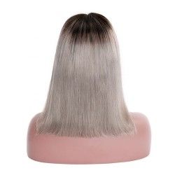 Full Lace Wig, Medium Length, Ombre Color #1B/Grey (Off Black / Grey), Made With Remy Indian Human Hair