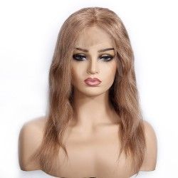 Full Lace Wig, Medium Length, Color #8 (Chestnut Brown), Made With Remy Indian Human Hair