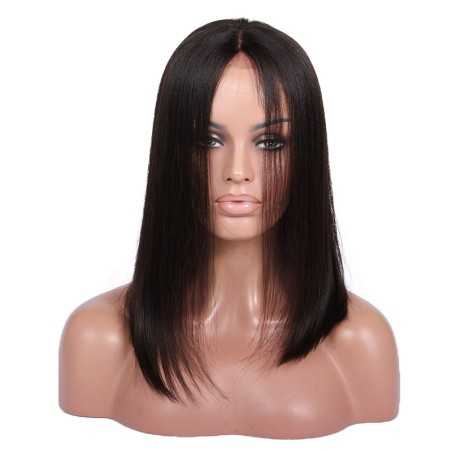 Full Lace Wig, Medium Length, Pre Plucked Hairline, Color #1B (Off Black), Made With Remy Indian Human Hair