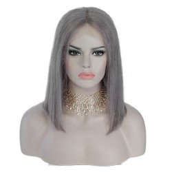 Full Lace Wig, Medium Length, Color Dirty Silver (Grey), Made With Remy Indian Human Hair