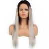 Full Lace Wig, Long Length, Ombre Color #1B/Dirty Silver-Grey (Off Black / Dirty Silver-Grey), Made With Remy India Human Hair