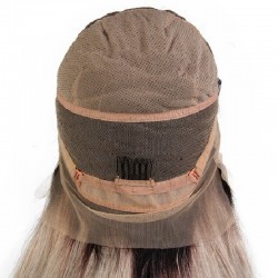 Full Lace Wig, Long Length, Ombre Color #1B/Dirty Silver-Grey (Off Black / Dirty Silver-Grey), Made With Remy India Human Hair