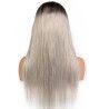 Full Lace Wig, Long Length, Ombre Color #1B/Dirty Silver-Grey (Off Black / Dirty Silver-Grey), Made With Remy India Human Hair