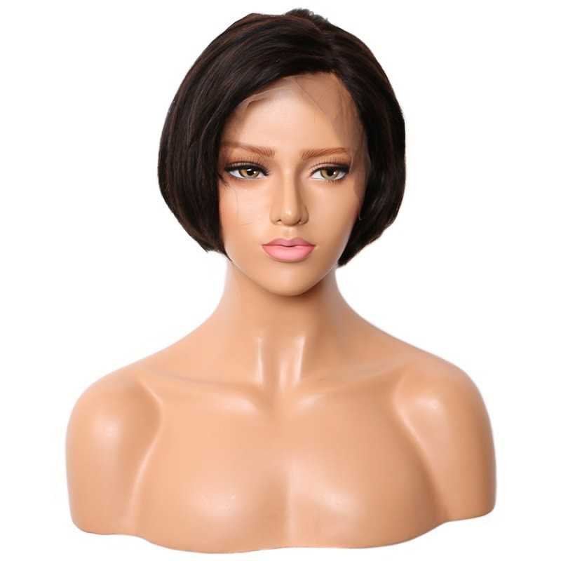 Full Lace Wig, Short Length, 8", Color #1B (Off Black), Made With Remy Indian Human Hair