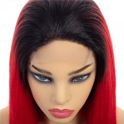 Full Lace Wig, Long Length, Ombre Color #1B/Red (Off Black / Red), Made With Remy Indian Human Hair