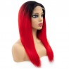 Full Lace Wig, Long Length, Ombre Color #1B/Red (Off Black / Red), Made With Remy Indian Human Hair