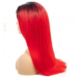 Full Lace Wig, Long Length, Ombre Color #1B/Red (Off Black / Red), Made With Remy Indian Human Hair