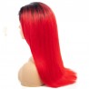 Full Lace Wig, Long Length, Ombre Color #1B/Red (Off Black / Red), Made With Remy Indian Human Hair