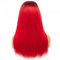 Full Lace Wig, Long Length, Ombre Color #1B/Red (Off Black / Red), Made With Remy Indian Human Hair
