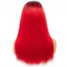 Full Lace Wig, Long Length, Ombre Color #1B/Red (Off Black / Red), Made With Remy Indian Human Hair