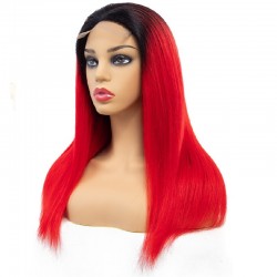 Full Lace Wig, Long Length, Ombre Color #1B/Red (Off Black / Red), Made With Remy Indian Human Hair