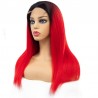 Full Lace Wig, Long Length, Ombre Color #1B/Red (Off Black / Red), Made With Remy Indian Human Hair
