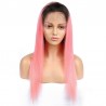 Full Lace Wig, Long Length, Color #1B/Pink (Off Black / Pink), Made With Remy Indian Human Hair