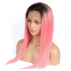 Full Lace Wig, Long Length, Color #1B/Pink (Off Black / Pink), Made With Remy Indian Human Hair