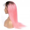 Full Lace Wig, Long Length, Color #1B/Pink (Off Black / Pink), Made With Remy Indian Human Hair
