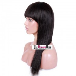 Full Lace Wig, Long Length, Fringe Cut, Color #1B (Off Black), Made With Remy Indian Human Hair