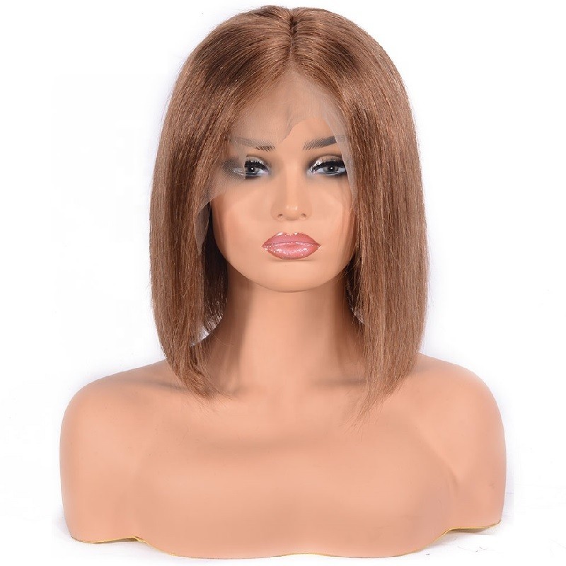 Full Lace Wig, Short Length, 10", Bob Cut, Color #30 (Dark Auburn), Made With Remy Indian Human Hair