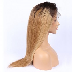 Full Lace Wig, Long Length, Ombre Color #4/27  (Dark Brown / Honey Blonde), Made With Remy Indian Human Hair