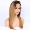 Full Lace Wig, Long Length, Ombre Color #4/27  (Dark Brown / Honey Blonde), Made With Remy Indian Human Hair