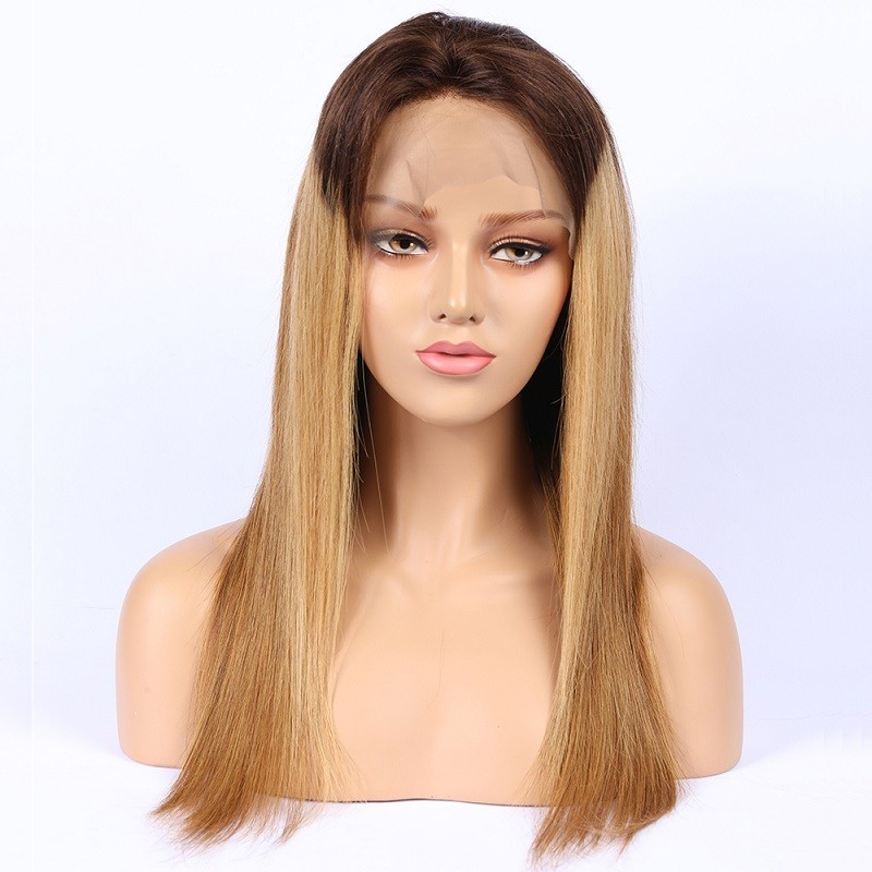 Full Lace Wig, Long Length, Ombre Color #4/27 (Dark Brown / Honey Blonde), Made With Remy Indian Human Hair Full Lace Wig, Long Length, Ombre Color #4/27 (Dark Brown / Honey Blonde), Made With Remy Indian Human Hair