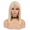 Full Lace Wig, Medium Length, Color #613 (Platinum Blonde), Made With Remy Indian Human Hair