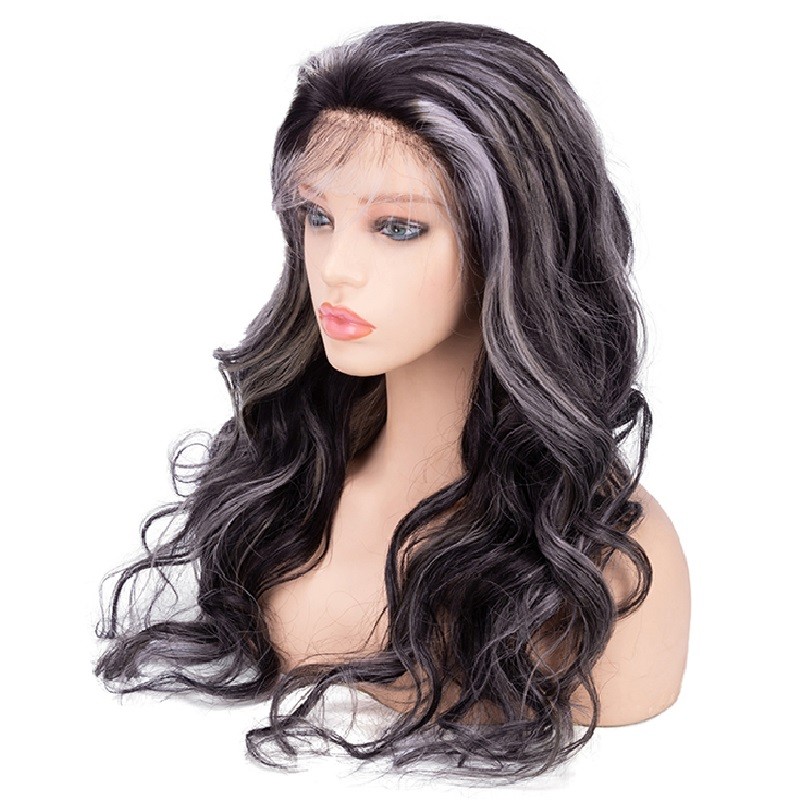 Full Lace Wig, Highlight, Color 1B/Grey (Off Black / Grey)