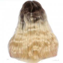 Full Lace Wig, Long Length, Body Wave, Ombre Color #4/613 (Dark Brown / Platinum Blonde), Made With Remy Indian Human Hair