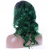 Full Lace Wig, Long Length, Loose Wavy, Ombre Color #1B/Green (Off Black / Green), Made With Remy Indian Human Hair