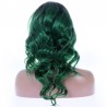 Full Lace Wig, Long Length, Loose Wavy, Ombre Color #1B/Green (Off Black / Green), Made With Remy Indian Human Hair