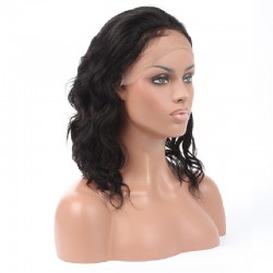 Full Lace Wig, Medium Length, Loose Wavy, Color #1 (Jet Black), Made With Remy Indian Human Hair