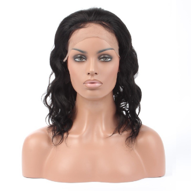Full Lace Wig, Medium Length, Loose Wavy, Color #1 (Jet Black), Made With Remy Indian Human Hair