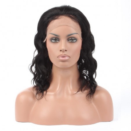 Full Lace Wig, Medium Length, Loose Wavy, Color #1 (Jet Black), Made With Remy Indian Human Hair