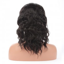 Full Lace Wig, Medium Length, Loose Wavy, Color #1 (Jet Black), Made With Remy Indian Human Hair